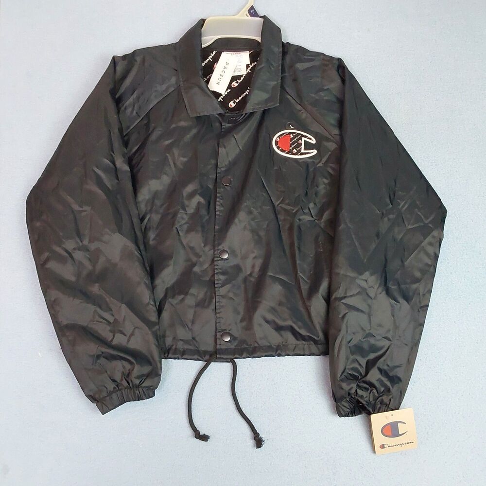 Champion PacSun Cropped Jacket Womens L Black Lightweight Windbreaker Button NWT